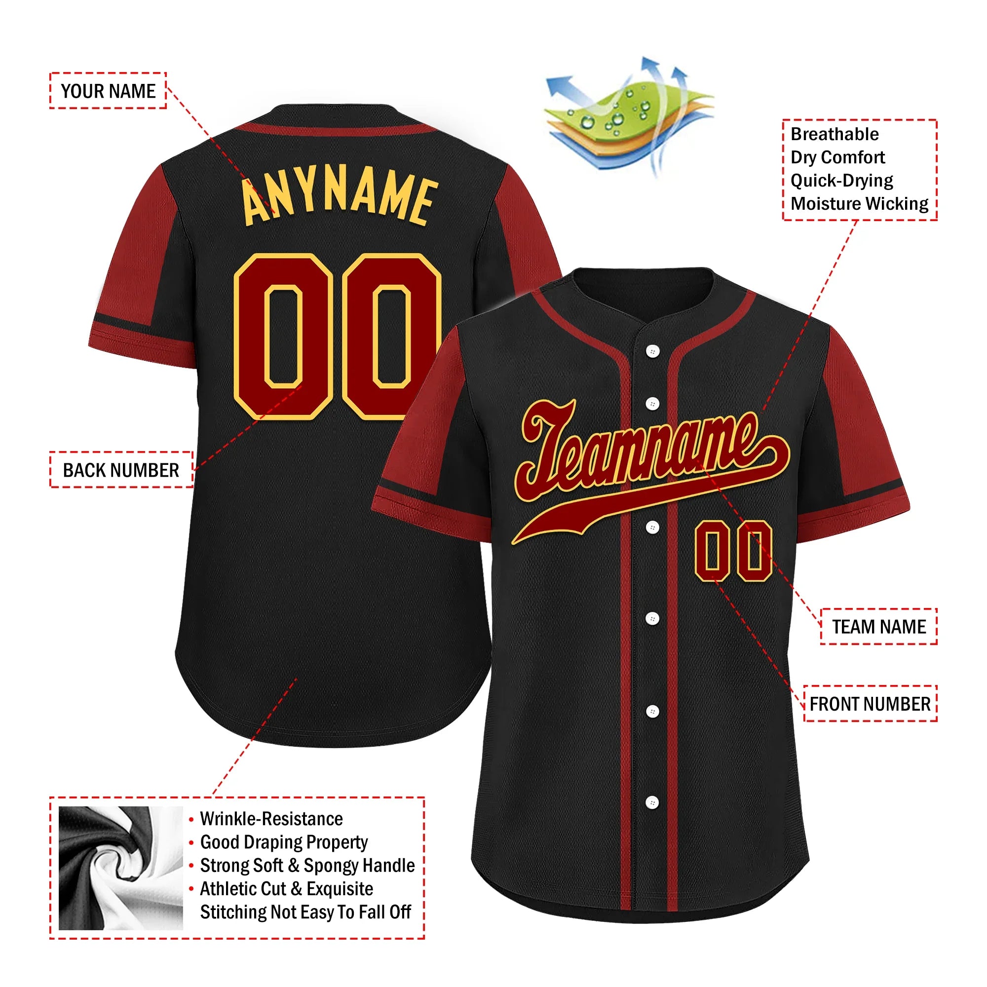 Custom Black Red Raglan Sleeves Personalized Authentic Baseball Jersey BSBJ01-D017176 - Coolcustomize