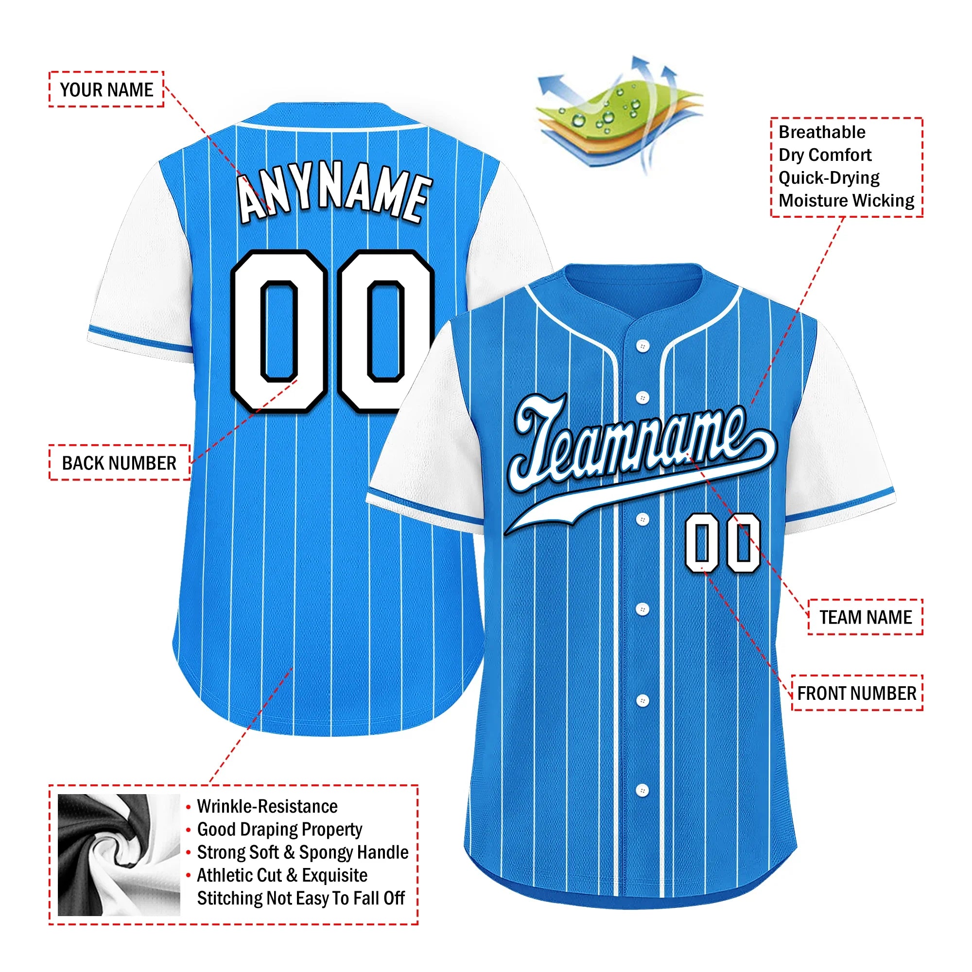 Custom Blue White Stripe Fashion Personalized Authentic Baseball Jersey BSBJ01-D017214 - Coolcustomize