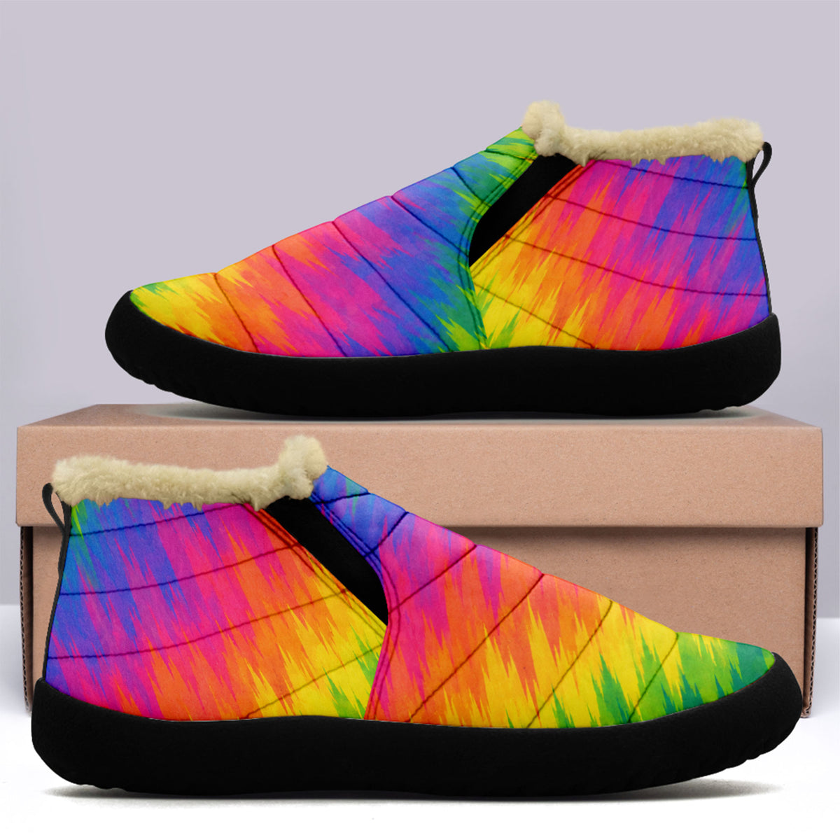 Personalized Colorful Winter Camp Slippers – Cozy Fleece Lined Ankle Snow Boots, Custom Gift for Her