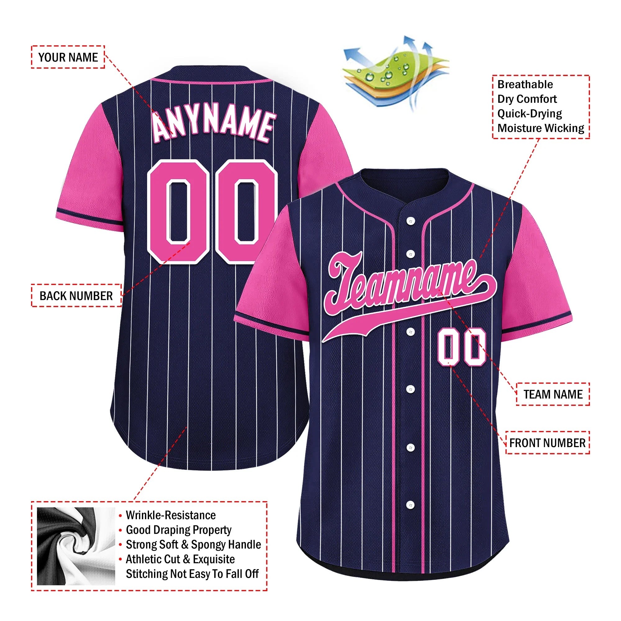 Custom Blue Pink Stripe Fashion Personalized Authentic Baseball Jersey BSBJ01-D017227 - Coolcustomize