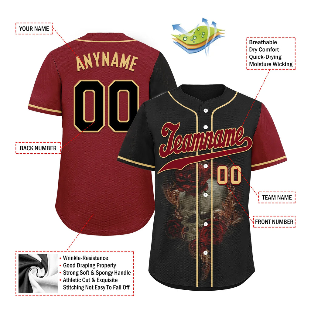 Custom Black Red Skull Fashion Personalized Authentic Baseball Jersey BSBJ01-D017141 - Coolcustomize