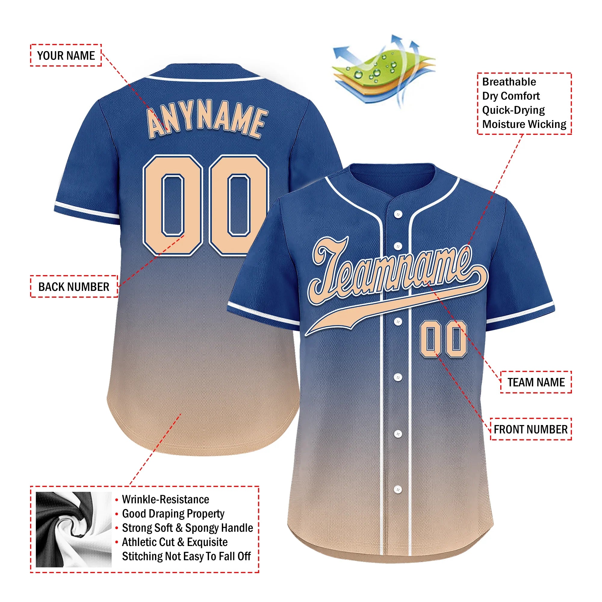 Custom Blue Beige Fade Fashion Personalized Authentic Baseball Jersey BSBJ01-D0a70da - Coolcustomize