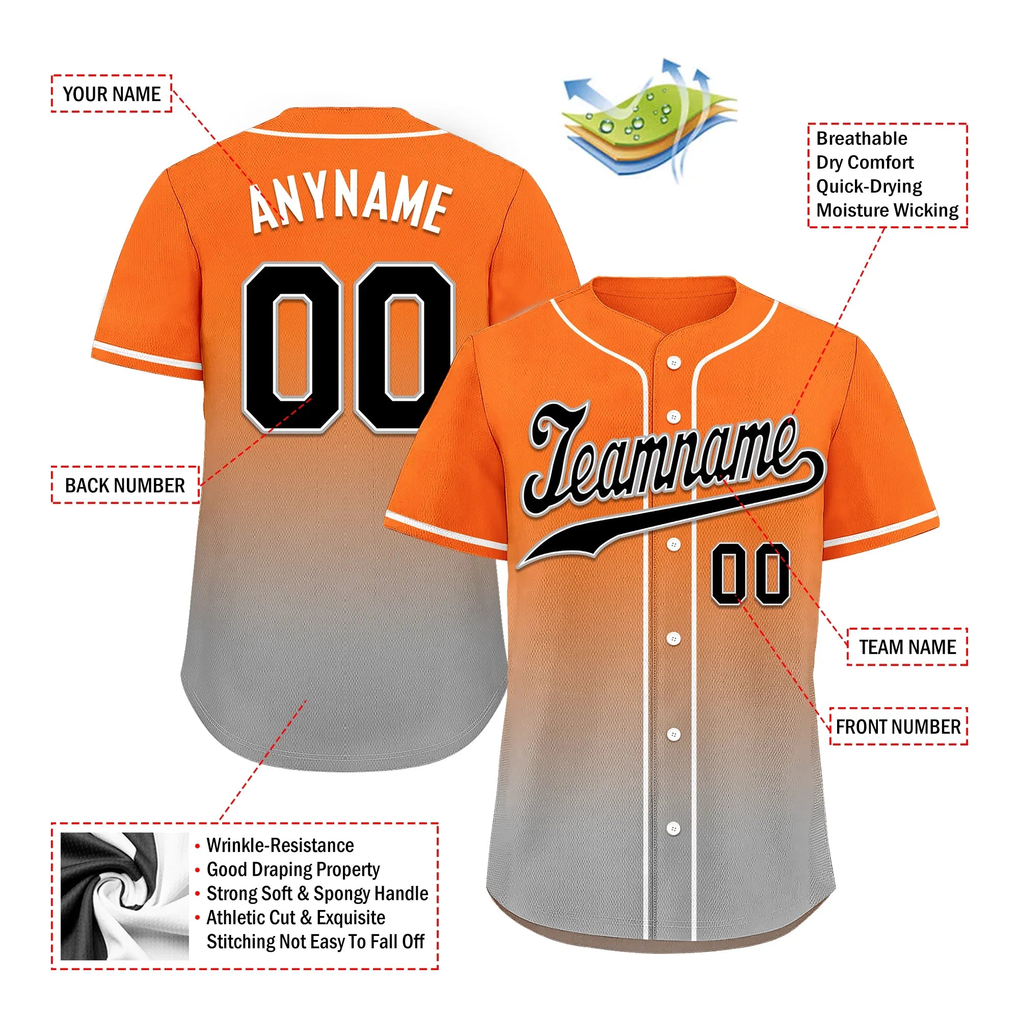 Custom Orange Grey Fade Fashion Personalized Authentic Baseball Jersey BSBJ01-D0a70ec - Coolcustomize