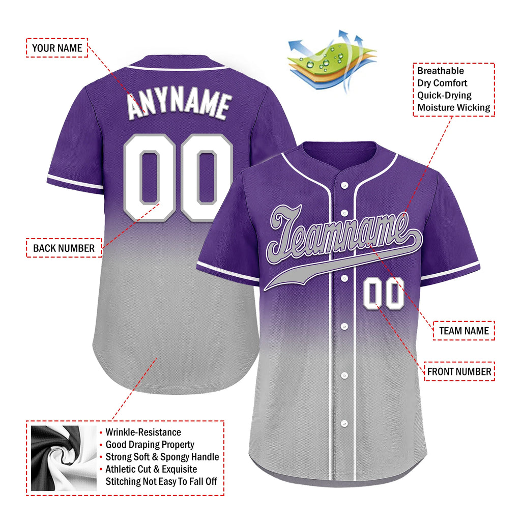 Custom Purple Grey Fade Fashion Personalized Authentic Baseball Jersey BSBJ01-D0a70cd - Coolcustomize
