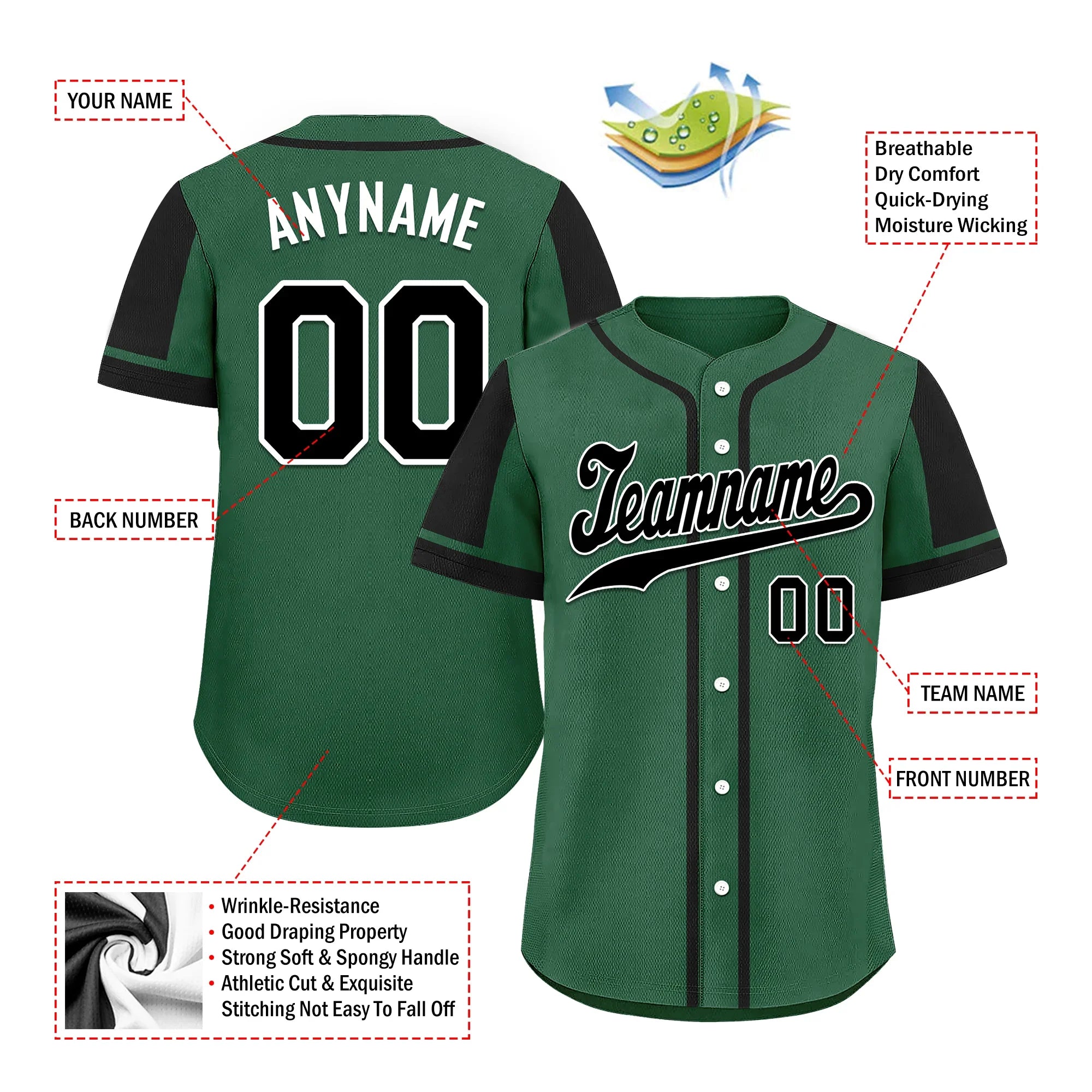 Custom Green Black Raglan Sleeves Personalized Authentic Baseball Jersey BSBJ01-D017207 - Coolcustomize