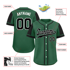 Custom Green Black Raglan Sleeves Personalized Authentic Baseball Jersey BSBJ01-D017207