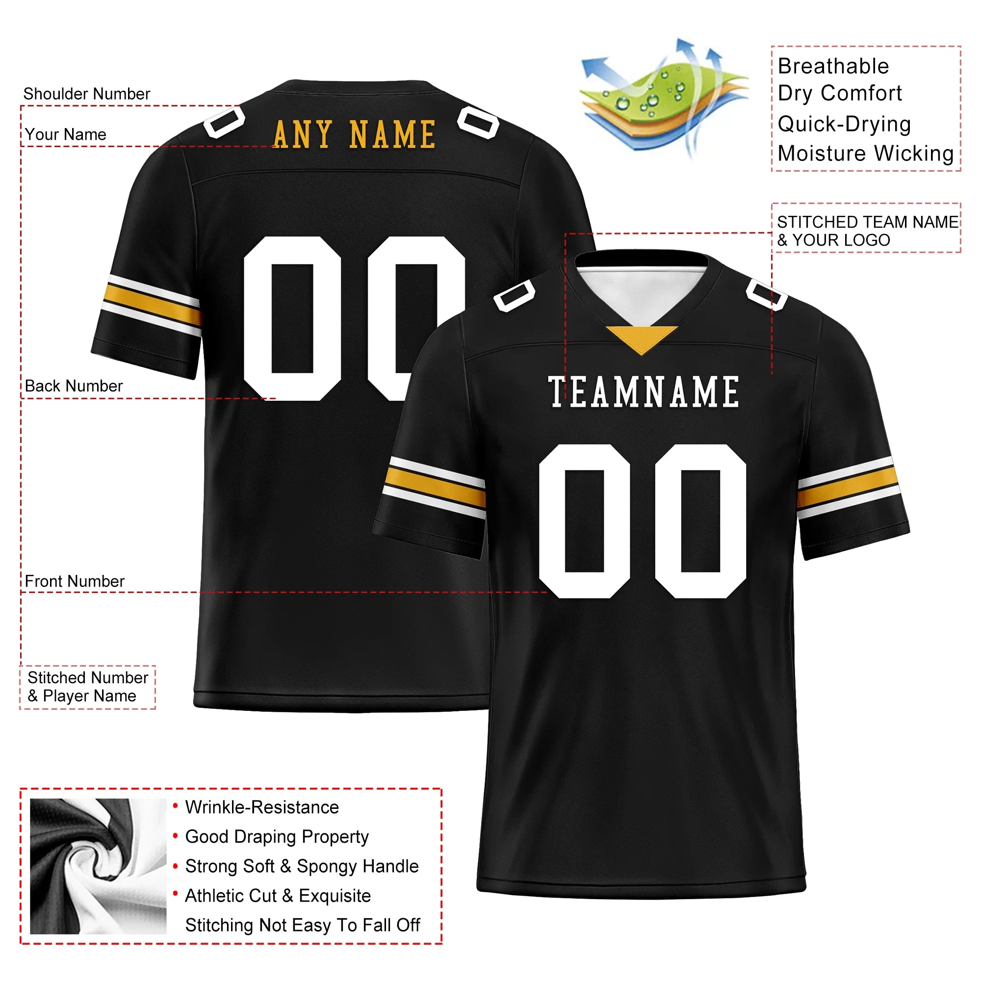 Custom Black Classic Style Personalized Authentic Football Jersey FBJ02-bd0a70a8 - Coolcustomize