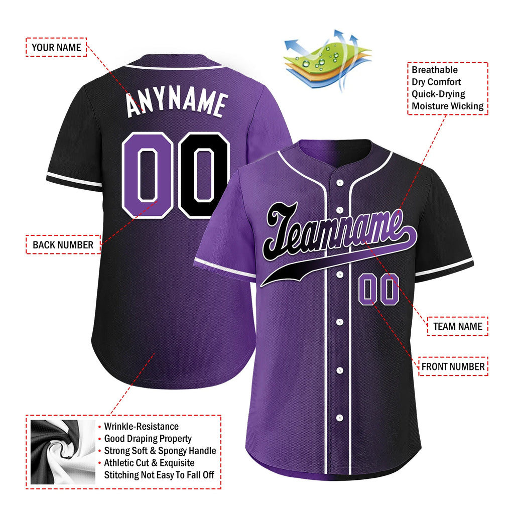 Custom Purple Black Gradient Fashion Personalized Authentic Baseball Jersey BSBJ01-D0a7090 - Coolcustomize