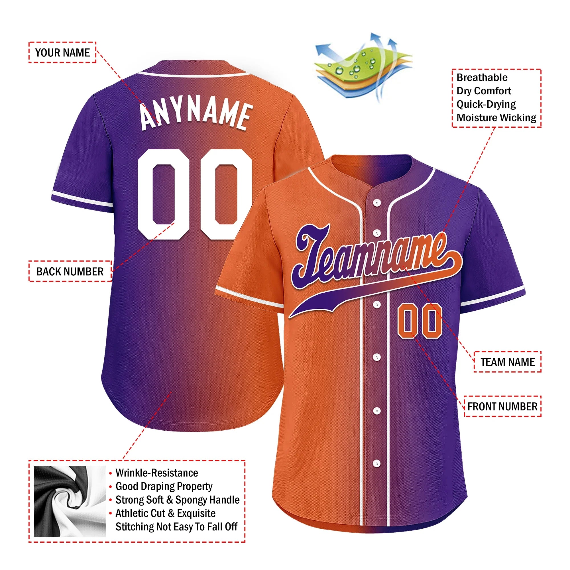 Custom Orange Purple Gradient Fashion Personalized Authentic Baseball Jersey BSBJ01-D0a7a08 - Coolcustomize