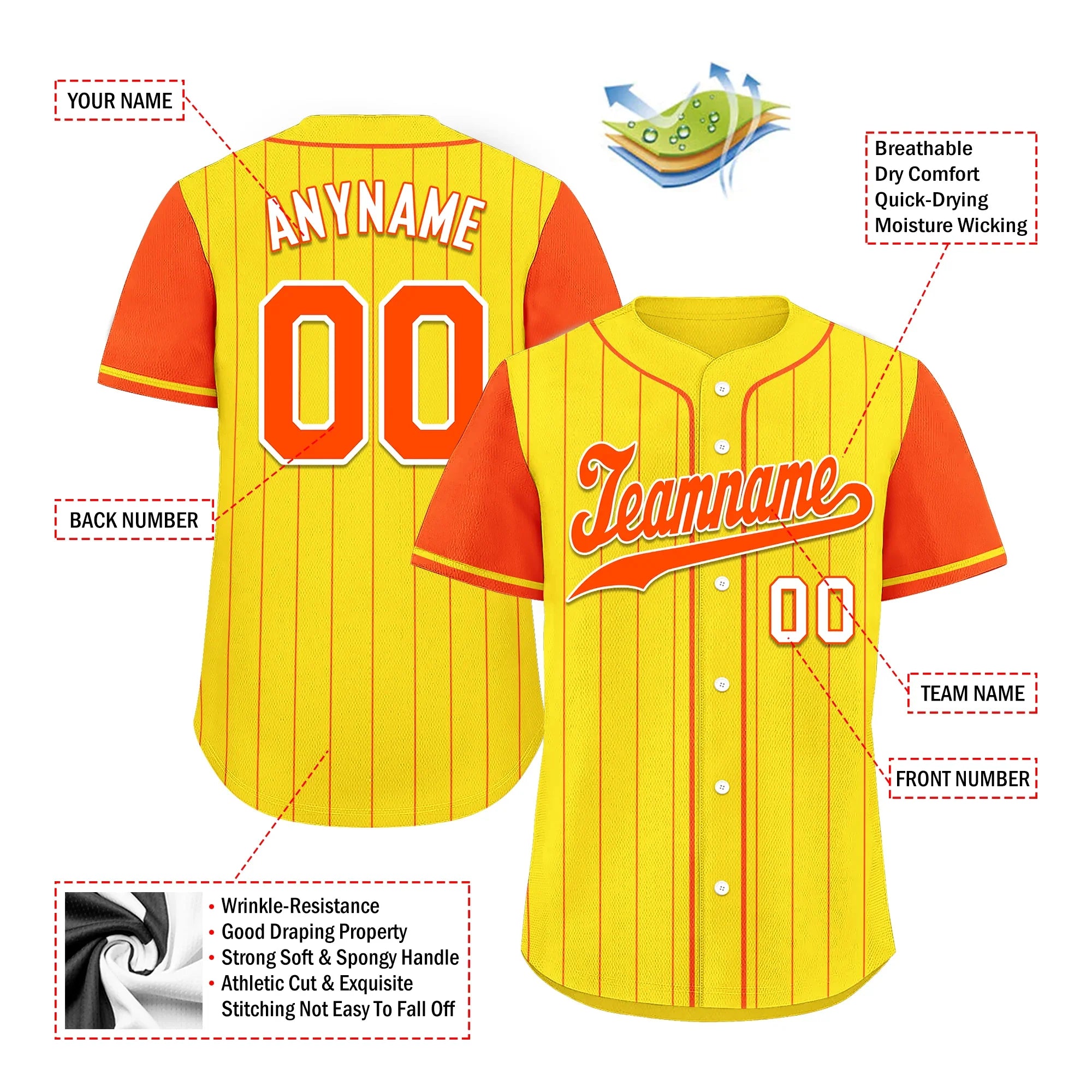 Custom Gold Orange Stripe Fashion Personalized Authentic Baseball Jersey BSBJ01-D017251 - Coolcustomize