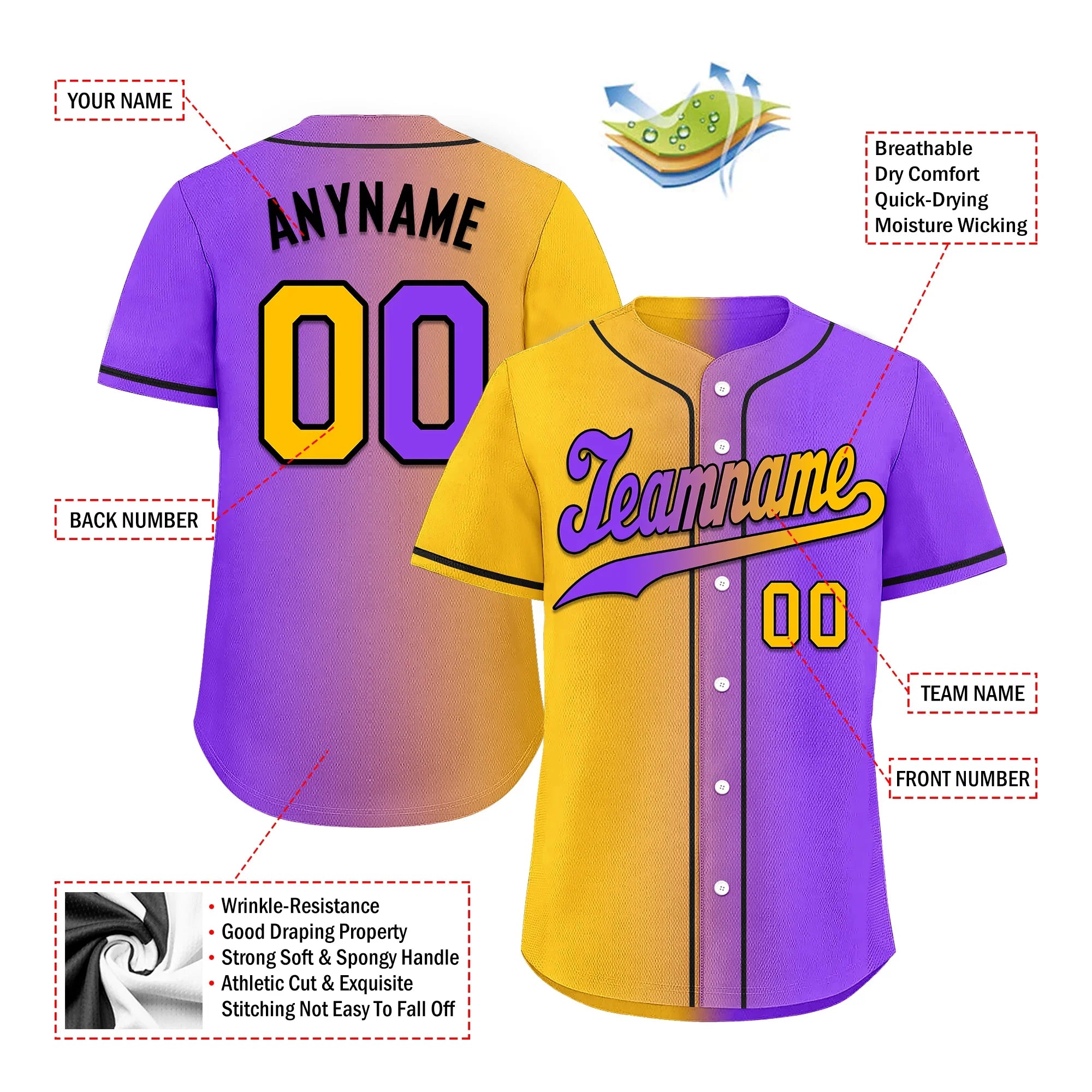 Custom Yellow Pink Gradient Fashion Personalized Authentic Baseball Jersey BSBJ01-D0a7a0a - Coolcustomize