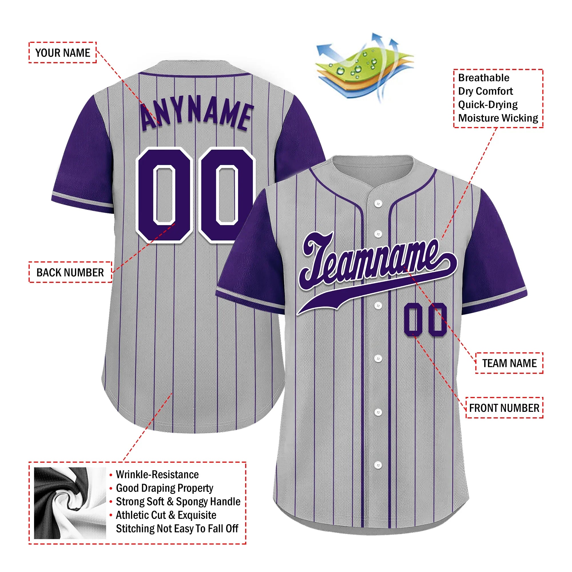 Custom Gray Purple Stripe Fashion Personalized Authentic Baseball Jersey BSBJ01-D017253 - Coolcustomize
