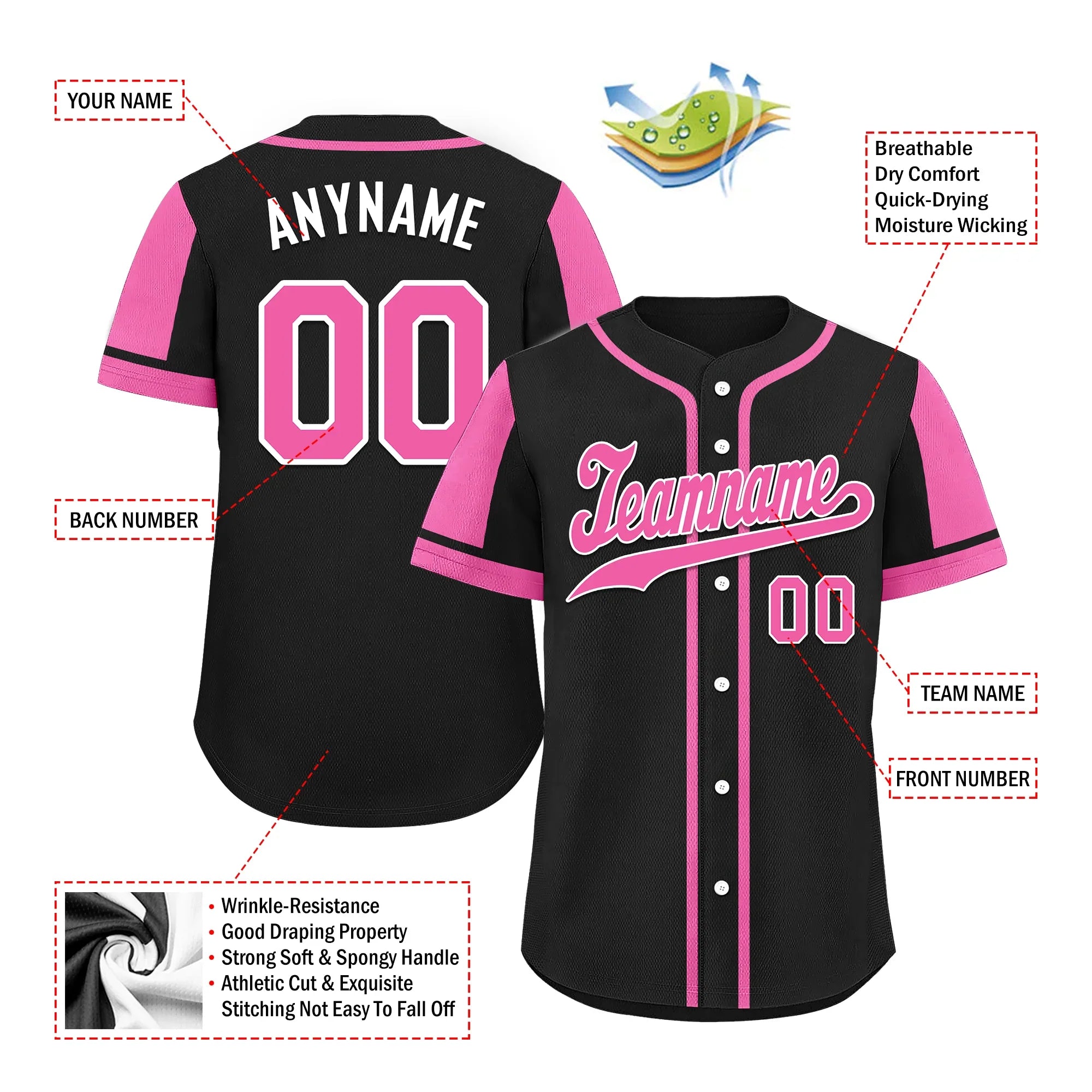 Custom Black Pink Raglan Sleeves Personalized Authentic Baseball Jersey BSBJ01-D017198 - Coolcustomize