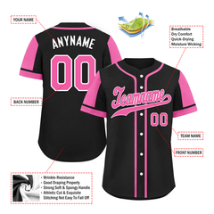 Custom Black Pink Raglan Sleeves Personalized Authentic Baseball Jersey BSBJ01-D017198