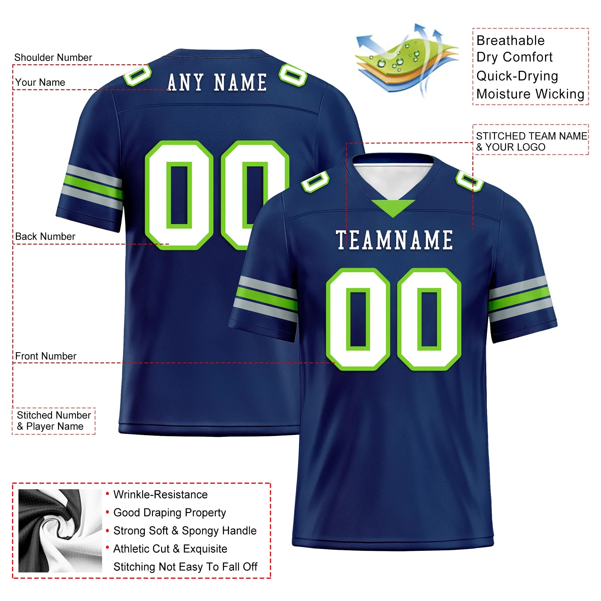 Custom Blue Classic Style Personalized Authentic Football Jersey FBJ02-bd0a70ad - Coolcustomize