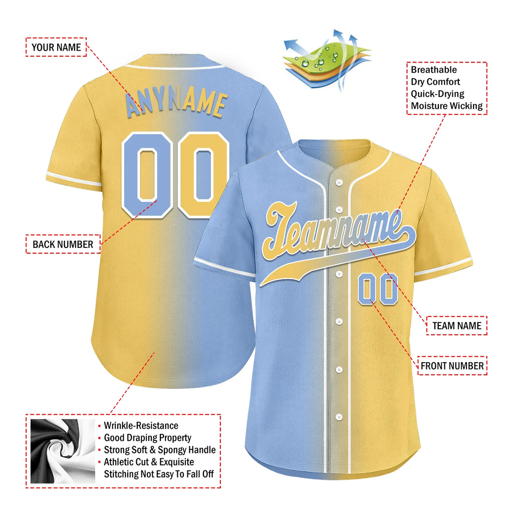 Custom Blue Yellow Gradient Fashion Personalized Authentic Baseball Jersey BSBJ01-D0a7079 - Coolcustomize