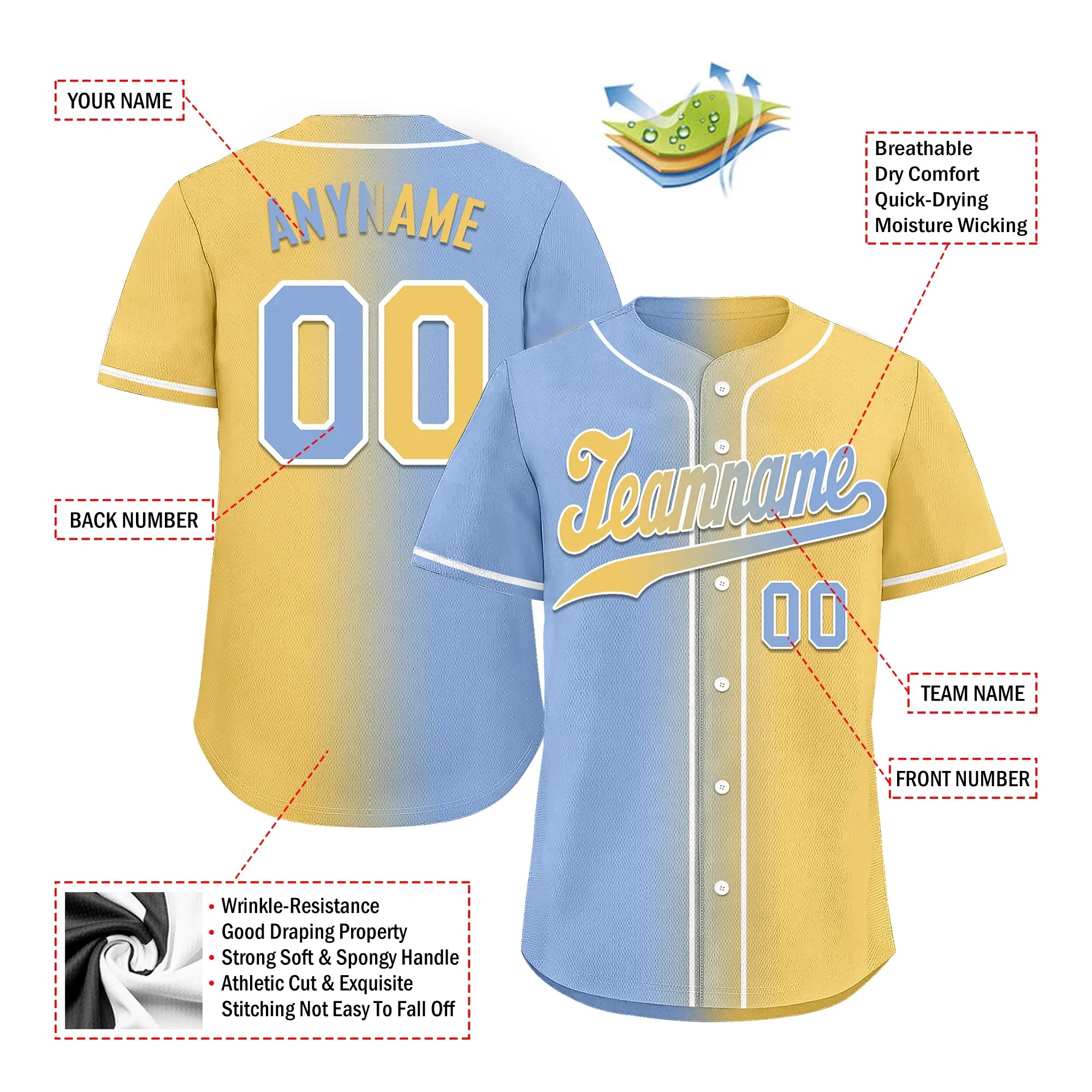 Custom Blue Yellow Gradient Fashion Personalized Authentic Baseball Jersey BSBJ01-D0a7079 - Coolcustomize