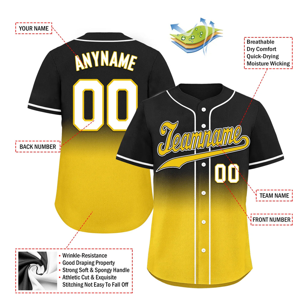 Custom Black Yellow Fade Fashion Personalized Authentic Baseball Jersey BSBJ01-D0a70cc - Coolcustomize