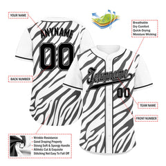 Custom White Black Zebra Pattern Personalized Authentic Baseball Jersey BSBJ01-D020201-2