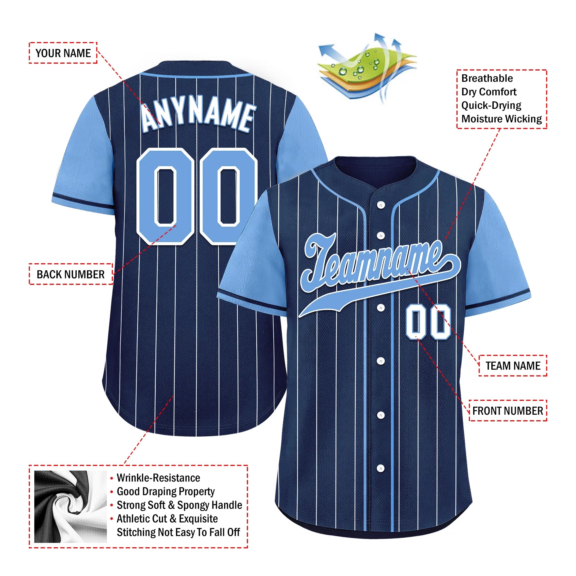 Custom Blue Stripe Fashion Personalized Authentic Baseball Jersey BSBJ01-D017230 - Coolcustomize