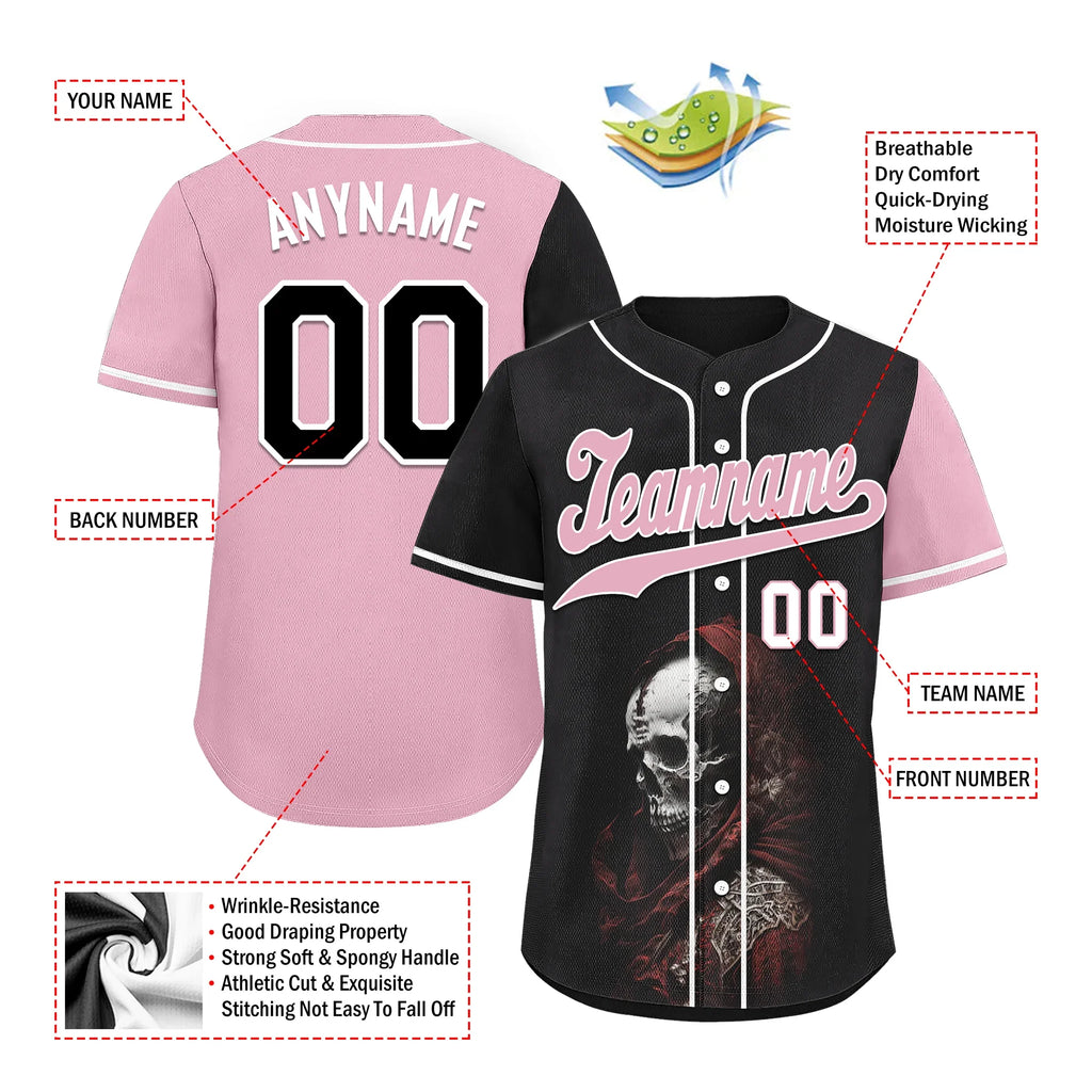 Custom Black Red Skull Fashion Personalized Authentic Baseball Jersey BSBJ01-D017148 - Coolcustomize