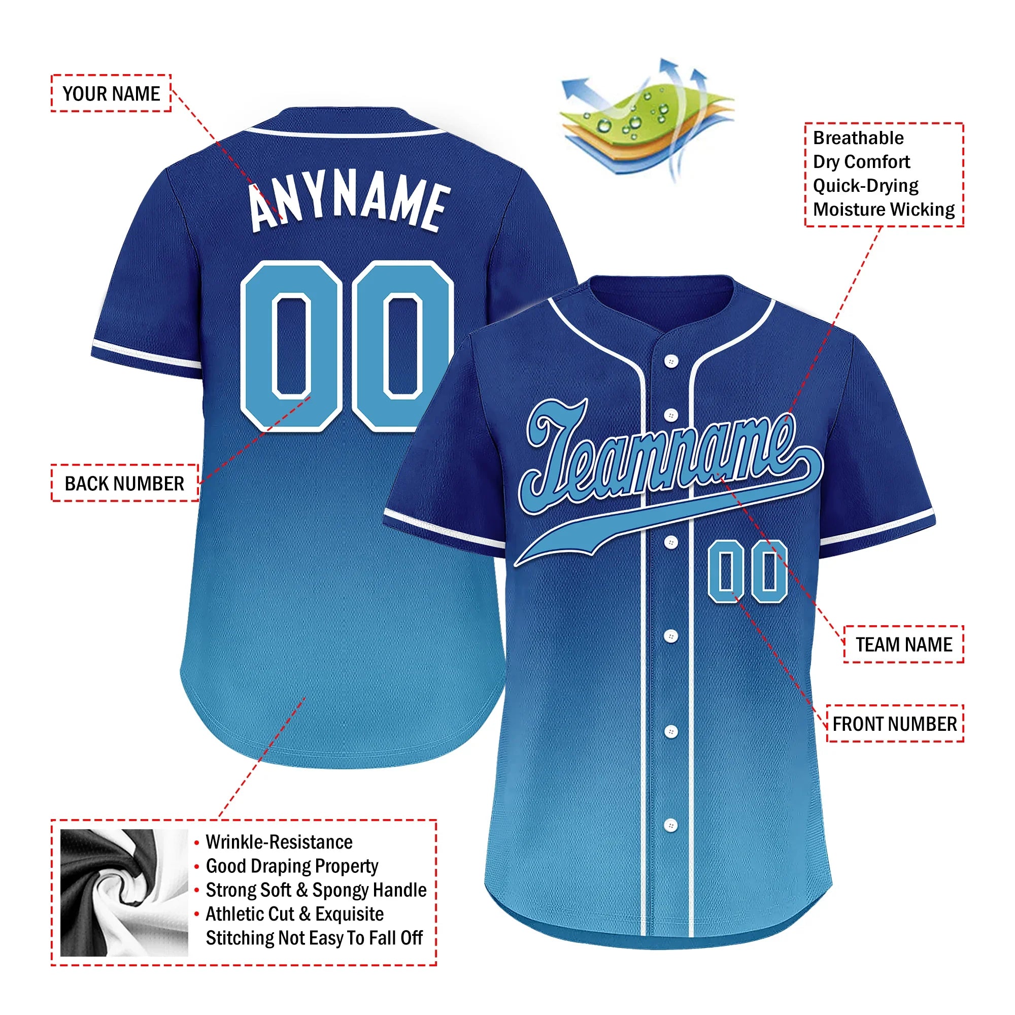 Custom Blue Fade Fashion Personalized Authentic Baseball Jersey BSBJ01-D0a70fd - Coolcustomize