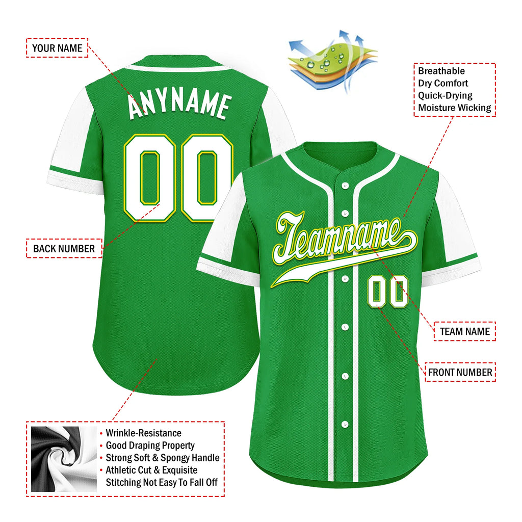 Custom Green White Raglan Sleeves Personalized Authentic Baseball Jersey BSBJ01-D017192 - Coolcustomize