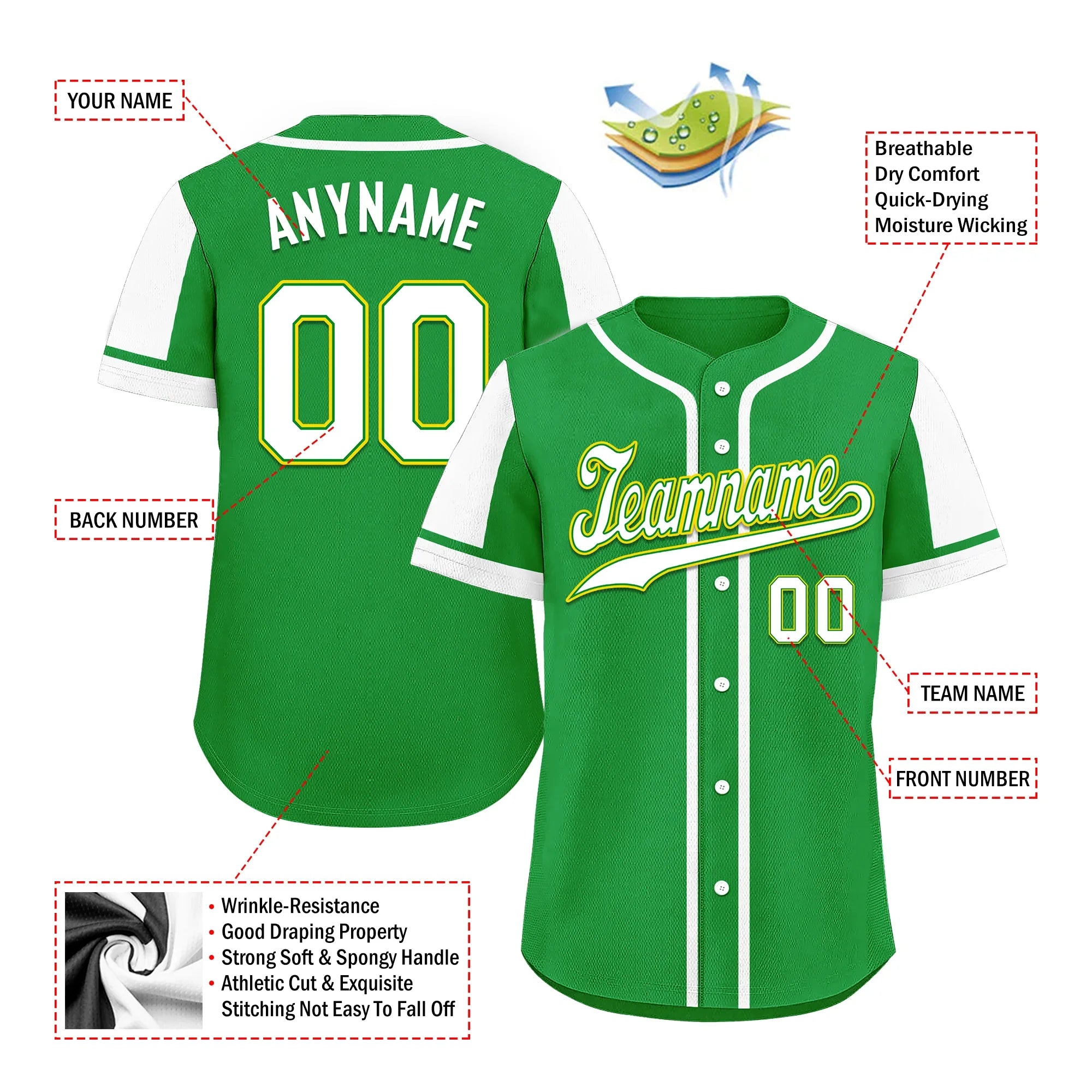 Custom Green White Raglan Sleeves Personalized Authentic Baseball Jersey BSBJ01-D017192 - Coolcustomize