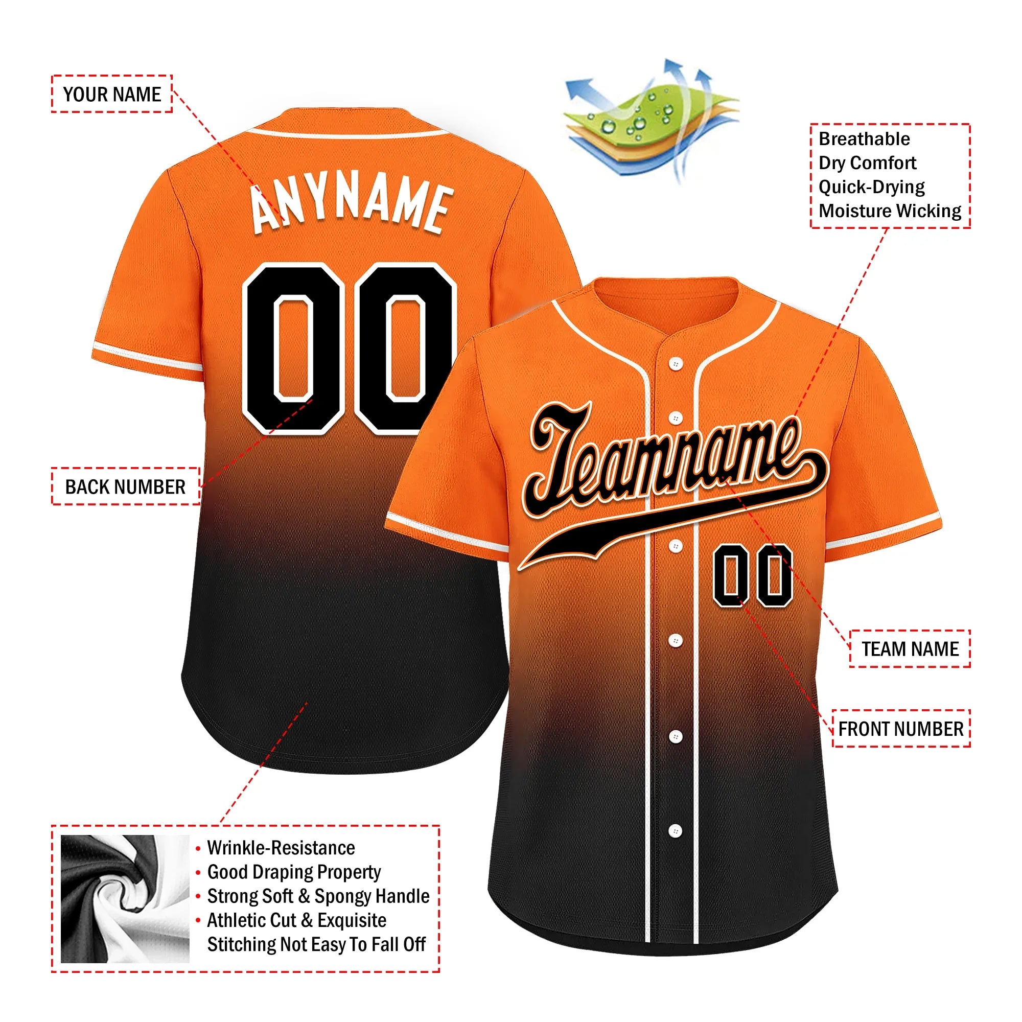 Custom Orange Black Fade Fashion Personalized Authentic Baseball Jersey BSBJ01-D0a70c7 - Coolcustomize