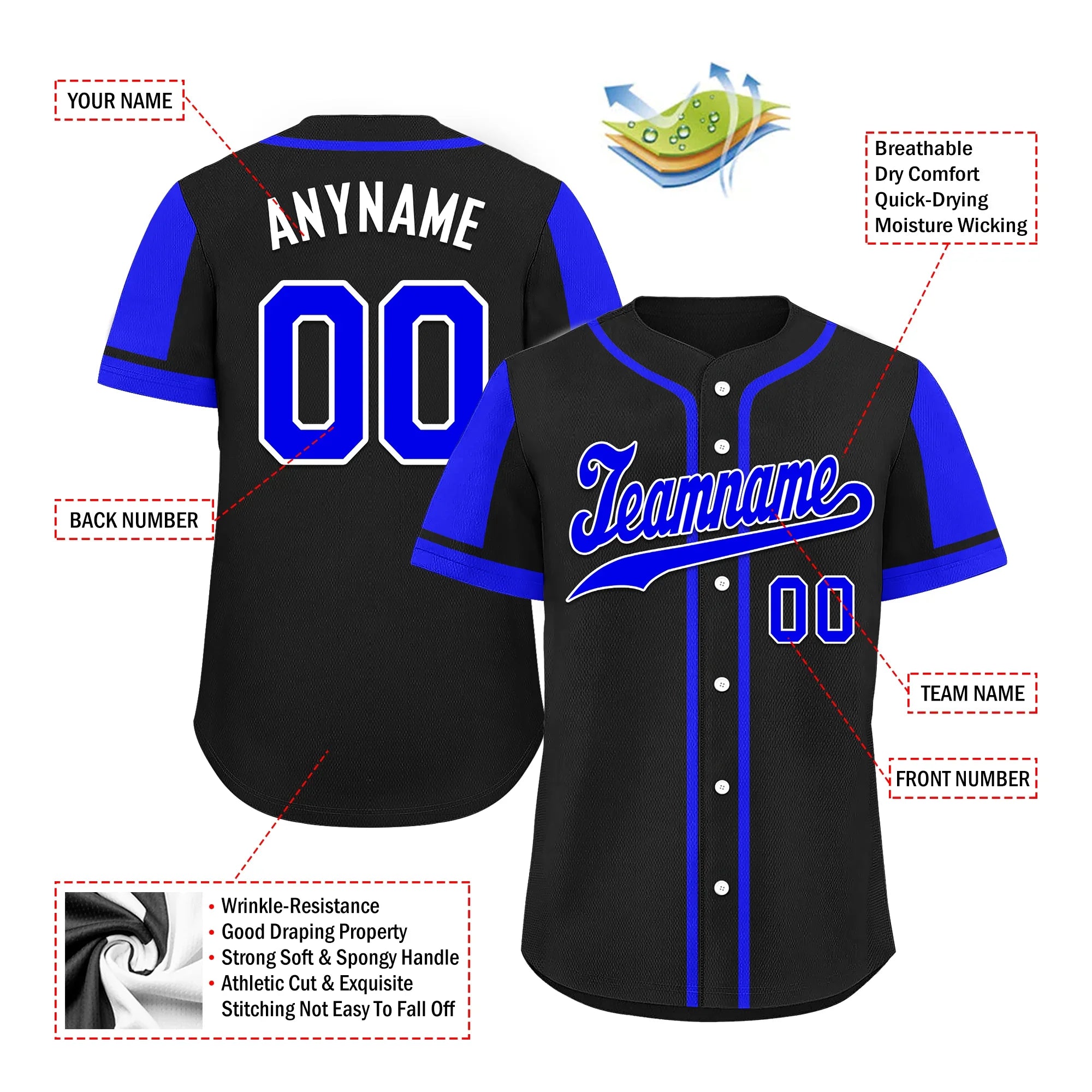 Custom Blue Black Raglan Sleeves Personalized Authentic Baseball Jersey BSBJ01-D017169 - Coolcustomize