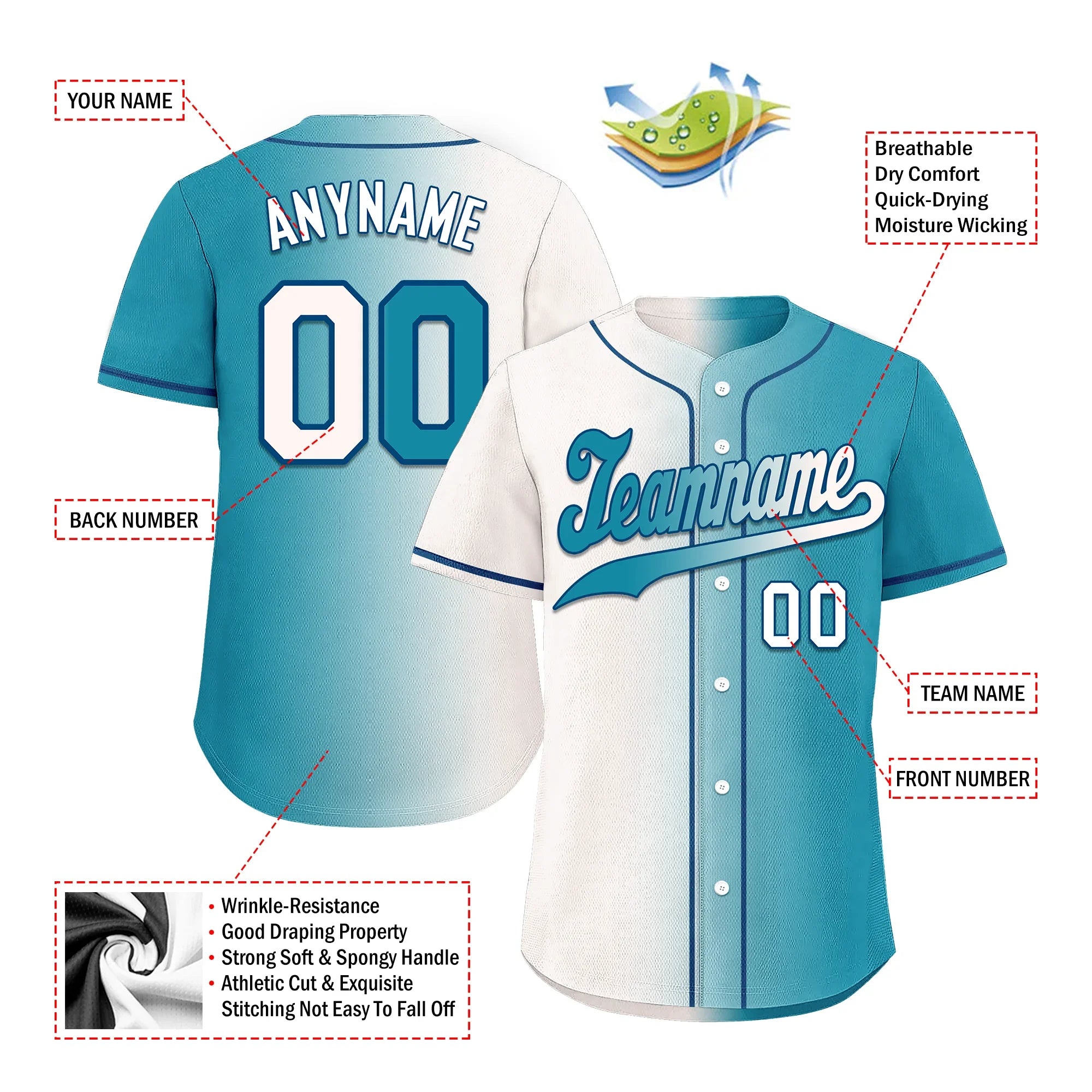 Custom White Blue Gradient Fashion Personalized Authentic Baseball Jersey BSBJ01-D0a7ab0 - Coolcustomize
