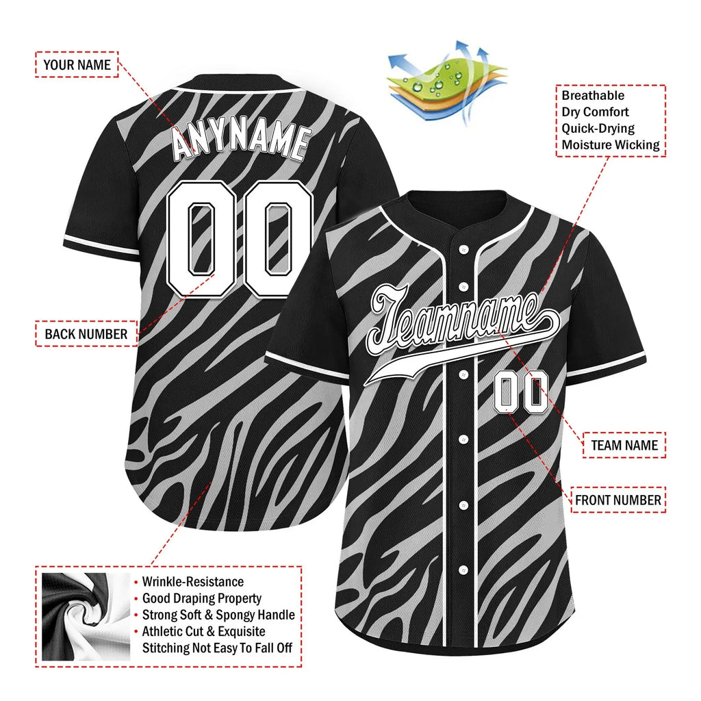 Custom Black White Zebra Pattern Personalized Authentic Baseball Jersey BSBJ01-D020201-1 - Coolcustomize