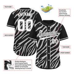 Custom Black White Zebra Pattern Personalized Authentic Baseball Jersey BSBJ01-D020201-1