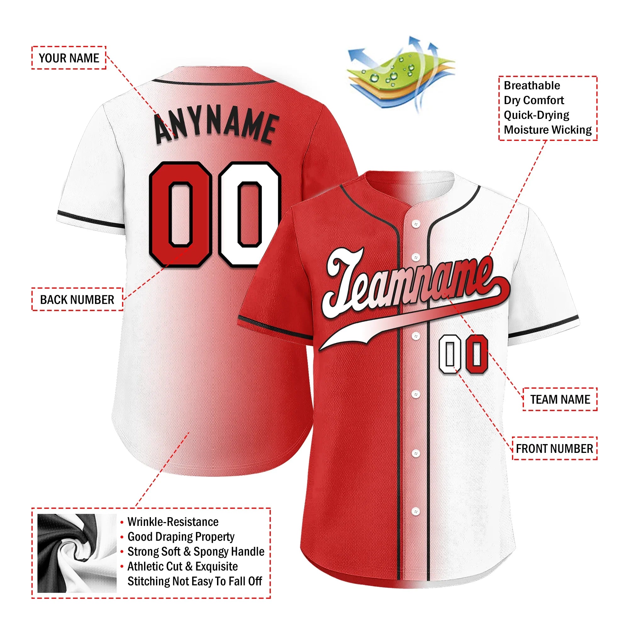 Custom Red White Gradient Fashion Personalized Authentic Baseball Jersey BSBJ01-D0a7aa9 - Coolcustomize
