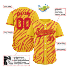 Custom Yellow Red Zebra Pattern Personalized Authentic Baseball Jersey BSBJ01-D020201-5