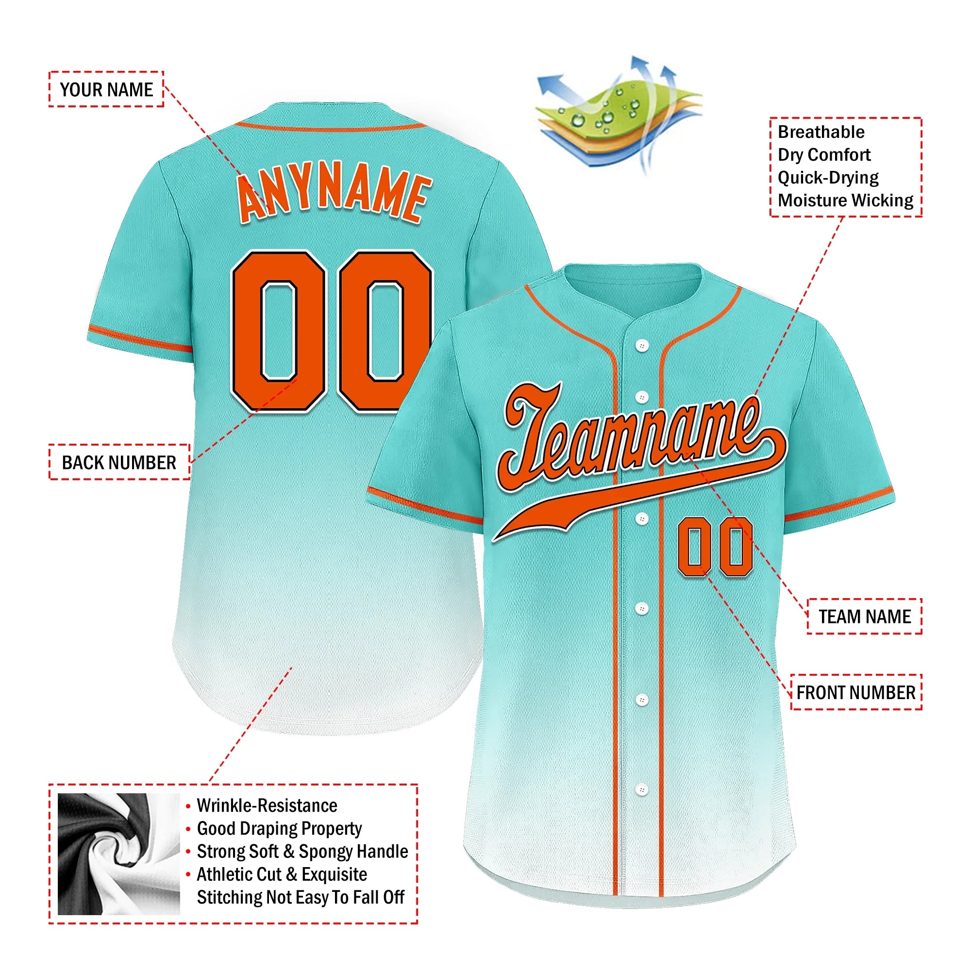 Custom Cyan White Fade Fashion Personalized Authentic Baseball Jersey BSBJ01-D0a70e8 - Coolcustomize