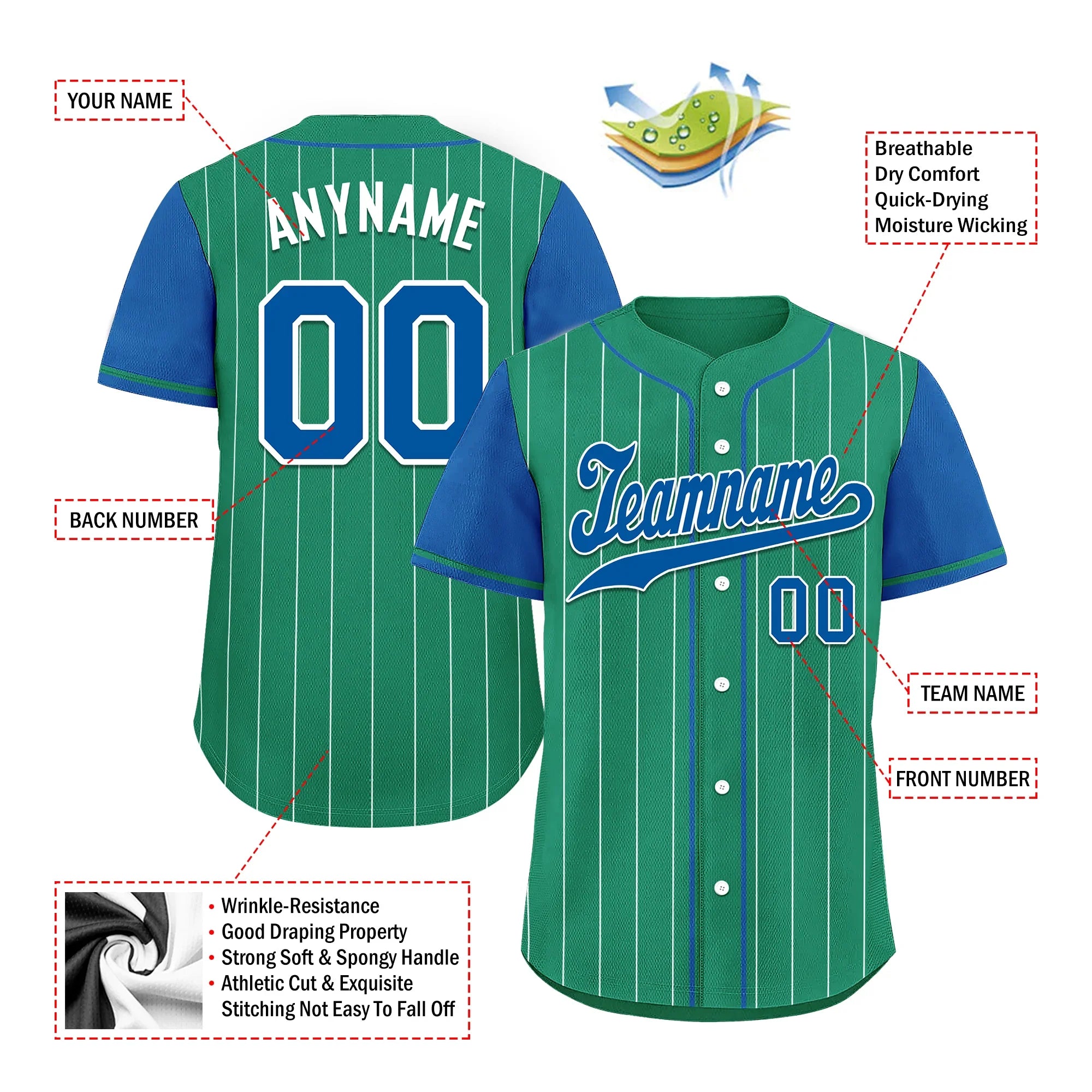 Custom Green Blue Stripe Fashion Personalized Authentic Baseball Jersey BSBJ01-D017245 - Coolcustomize