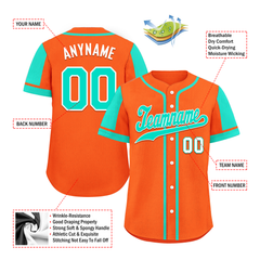 Custom Orange Cyan Raglan Sleeves Personalized Authentic Baseball Jersey BSBJ01-D017193