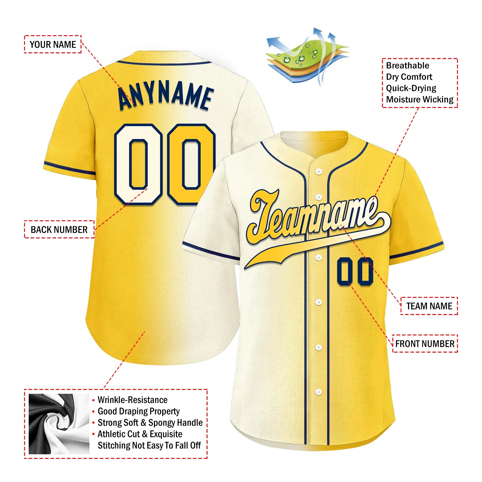 Custom White Yellow Gradient Fashion Personalized Authentic Baseball Jersey BSBJ01-D0a709f - Coolcustomize