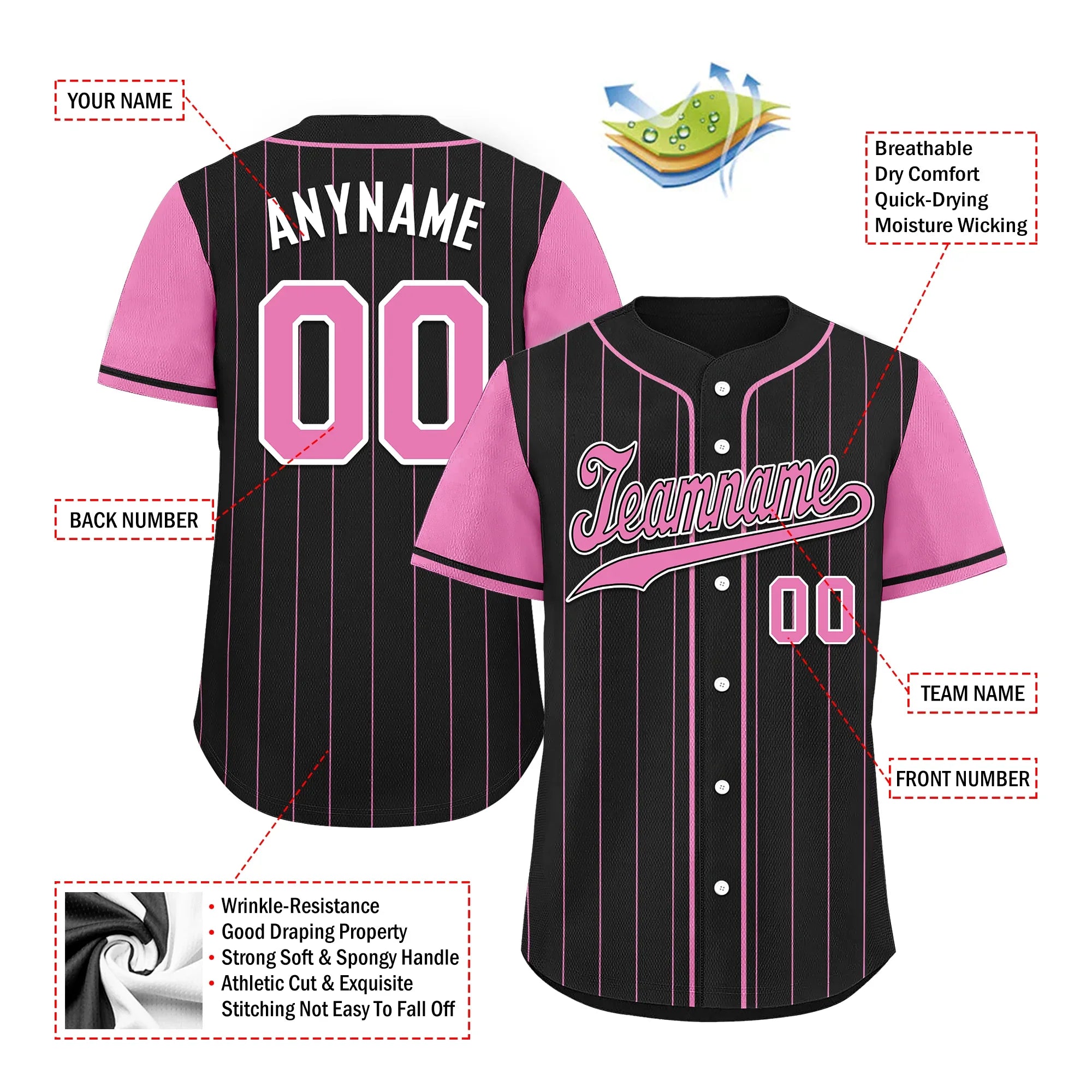 Custom Black Pink Stripe Fashion Personalized Authentic Baseball Jersey BSBJ01-D017226 - Coolcustomize