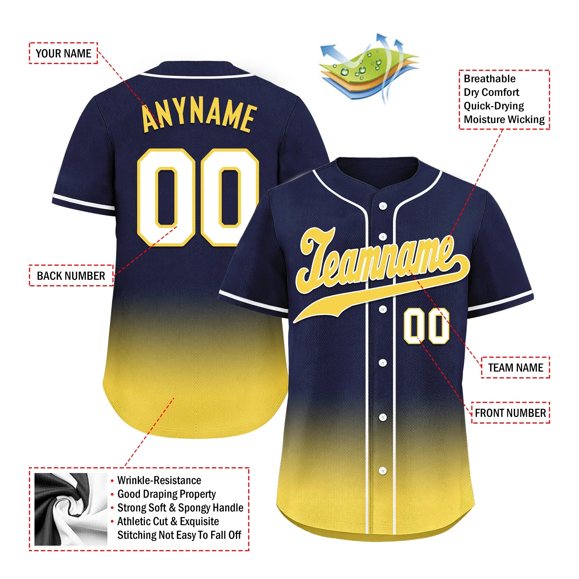 Custom Blue Yellow Fade Fashion Personalized Authentic Baseball Jersey BSBJ01-D0a70e9 - Coolcustomize