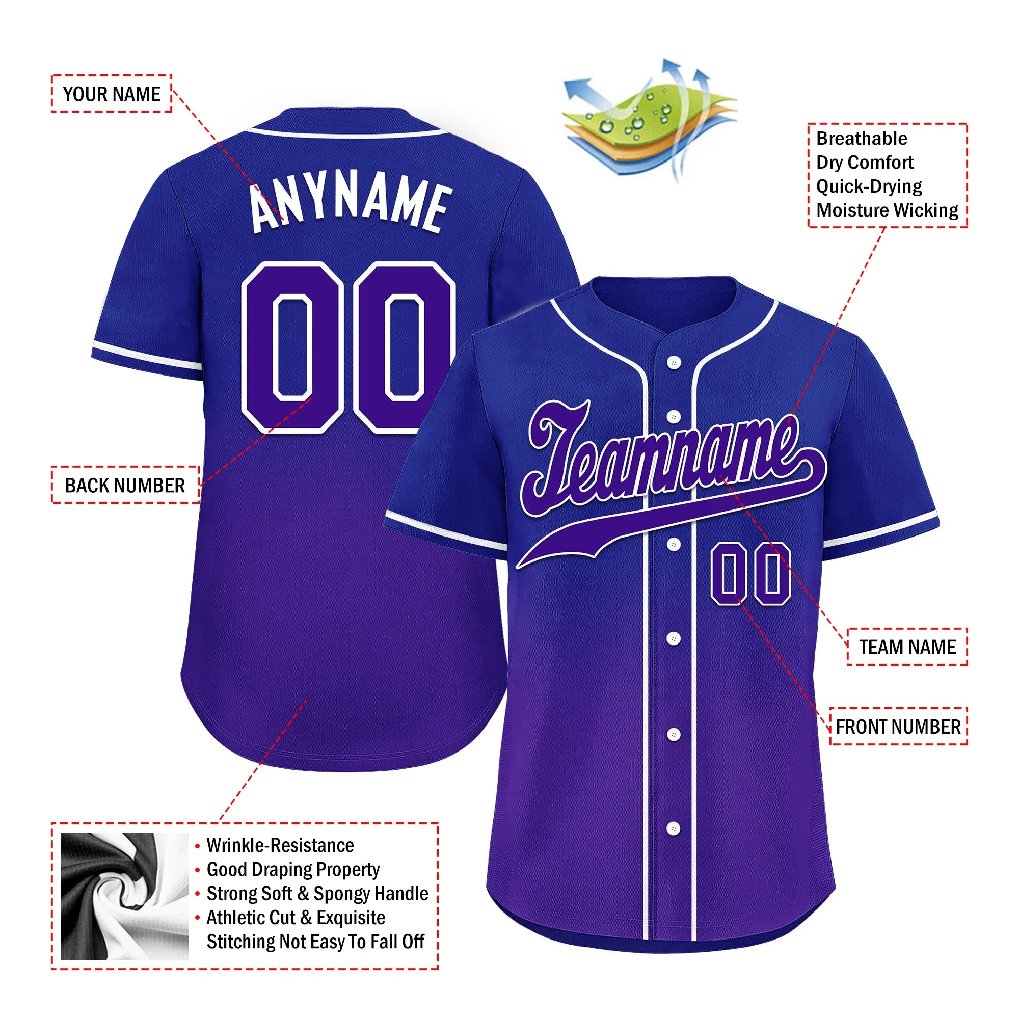 Custom Blue Purple Fade Fashion Personalized Authentic Baseball Jersey BSBJ01-D0a70ea - Coolcustomize