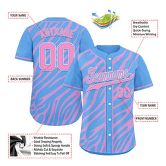 Custom Blue Pink Zebra Pattern Personalized Authentic Baseball Jersey BSBJ01-D020201-17