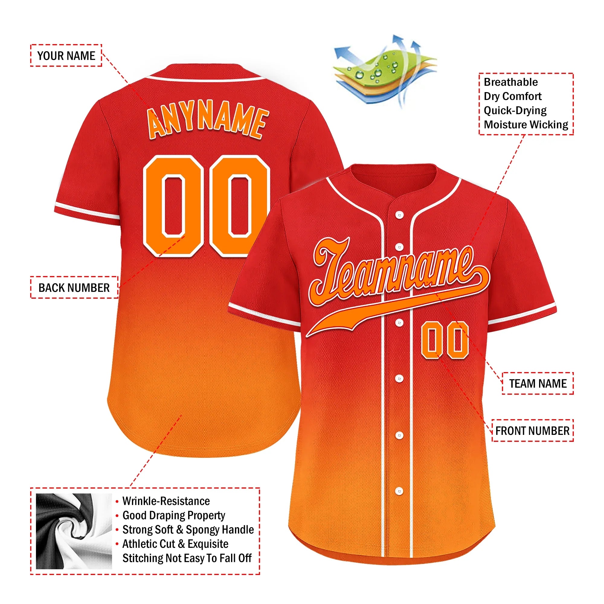 Custom Red Orange Fade Fashion Personalized Authentic Baseball Jersey BSBJ01-D0a70df - Coolcustomize