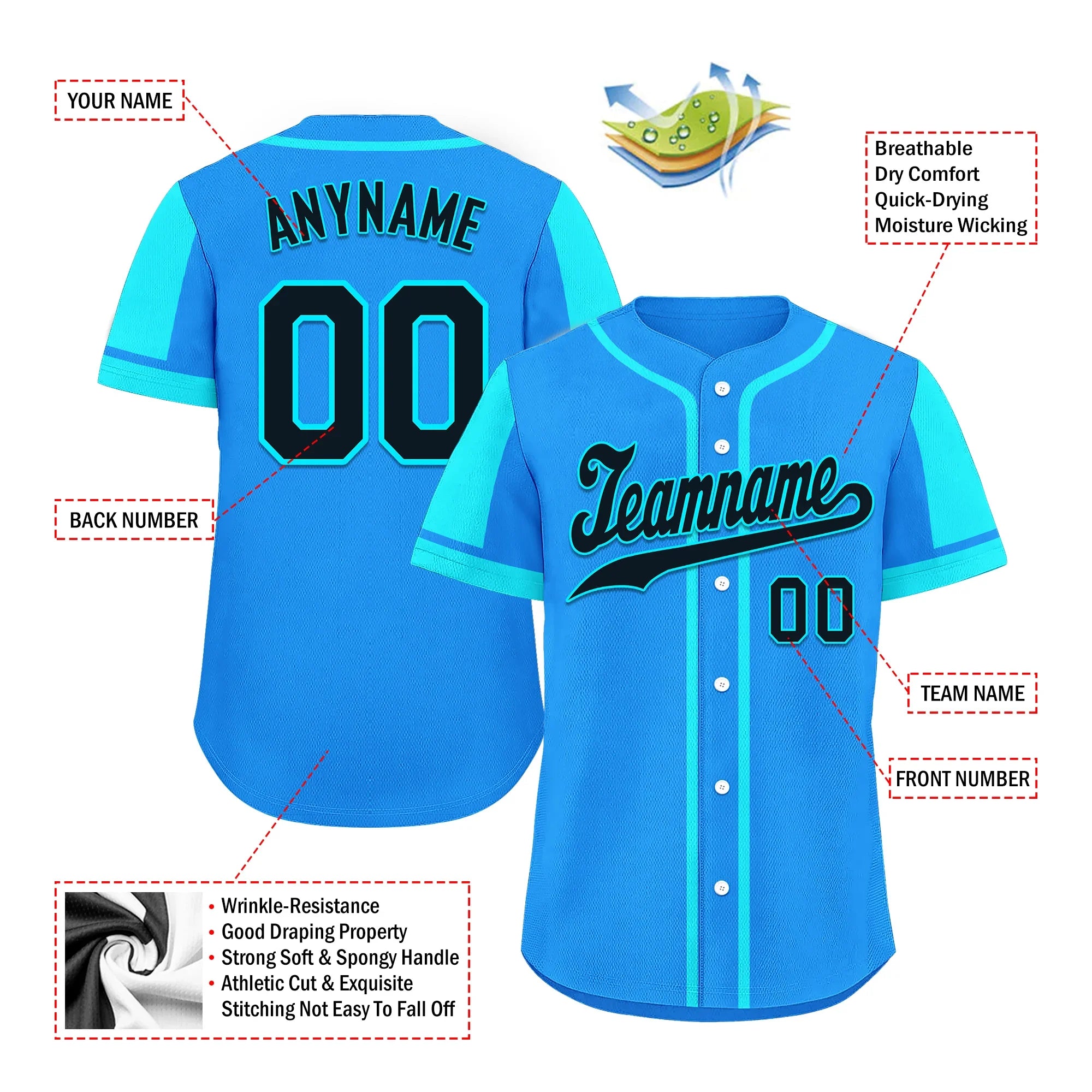 Custom Blue Cyan Raglan Sleeves Personalized Authentic Baseball Jersey BSBJ01-D017199 - Coolcustomize
