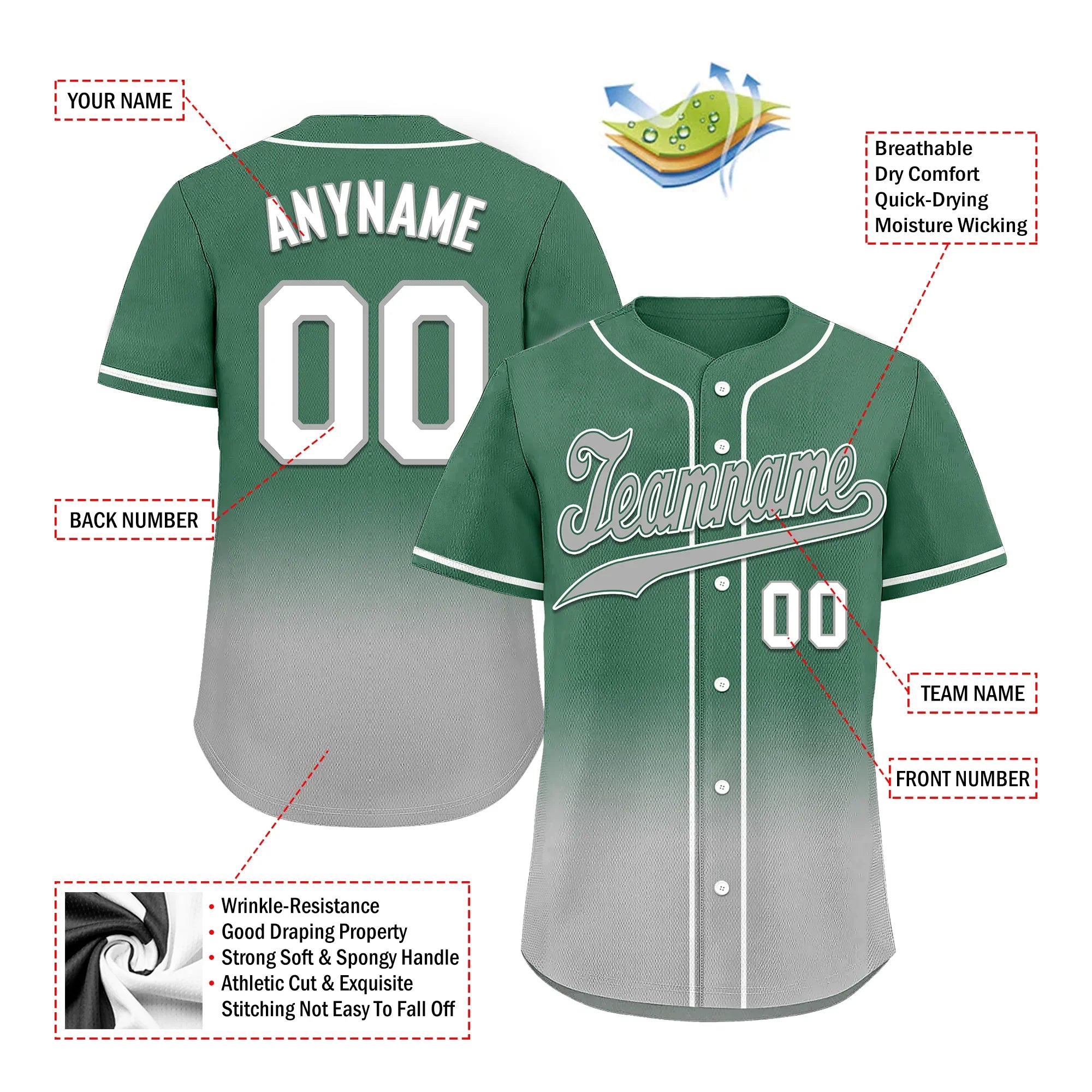 Custom Green Grey Fade Fashion Personalized Authentic Baseball Jersey BSBJ01-D0a70c9 - Coolcustomize