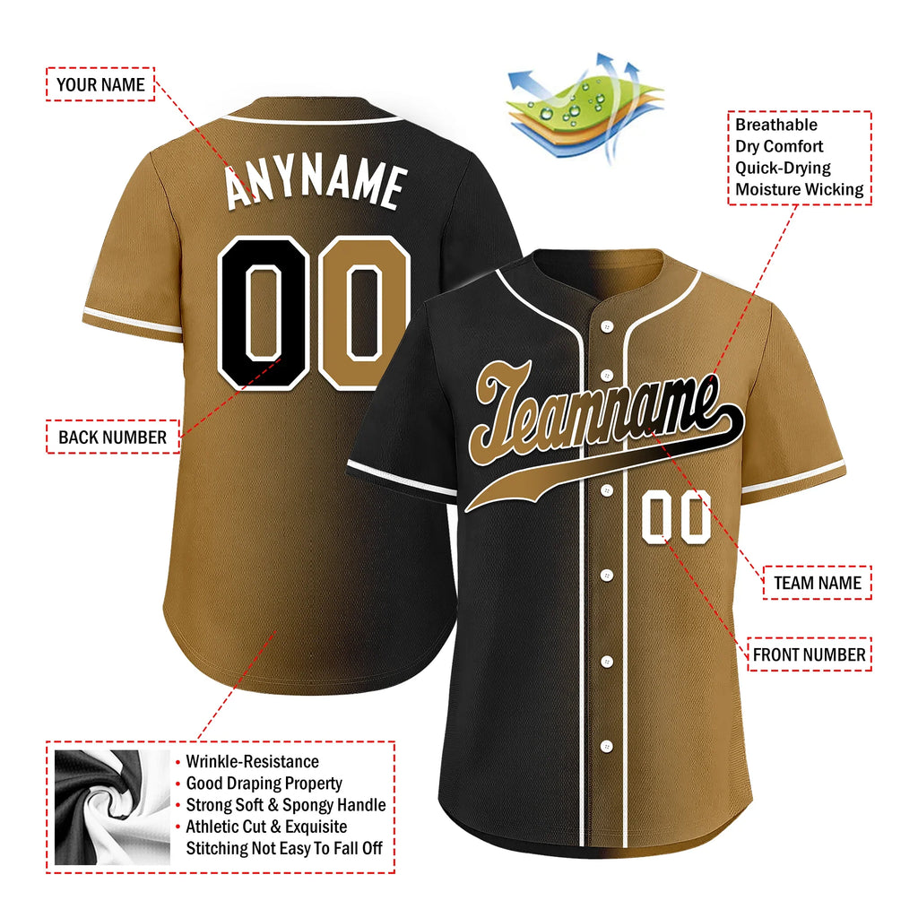 Custom Black Gold Gradient Fashion Personalized Authentic Baseball Jersey BSBJ01-D0a7a0d - Coolcustomize