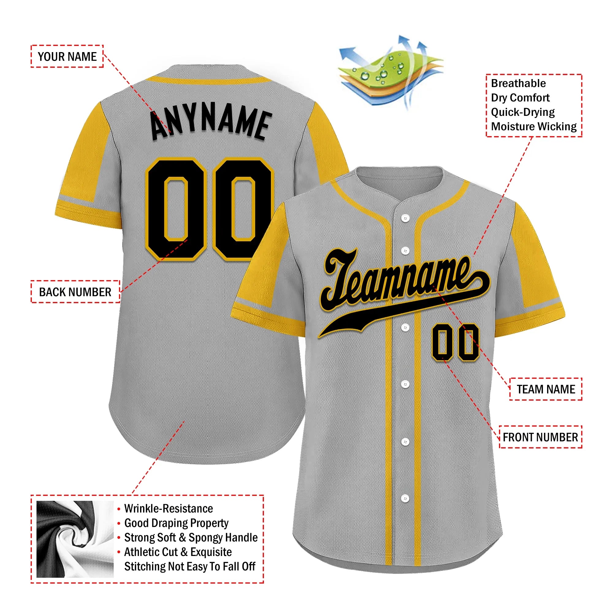 Custom Gray Yellow Raglan Sleeves Personalized Authentic Baseball Jersey BSBJ01-D017188 - Coolcustomize