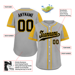 Custom Gray Yellow Raglan Sleeves Personalized Authentic Baseball Jersey BSBJ01-D017188