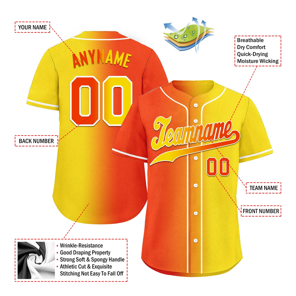Custom Orange Yellow Gradient Fashion Personalized Authentic Baseball Jersey BSBJ01-D0a707e - Coolcustomize